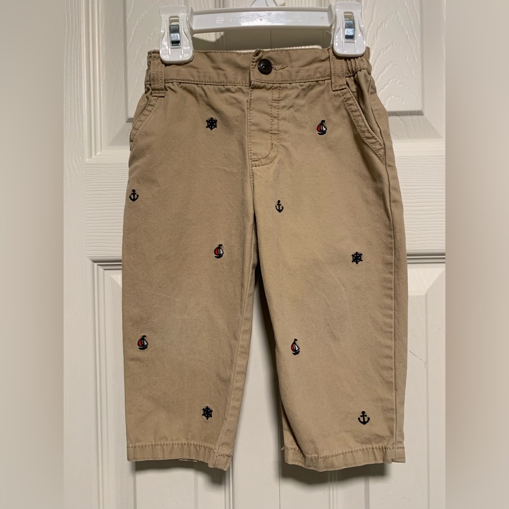 Gymboree Boys Nautical Embroidered Khaki Pants Sailboats & Anchors